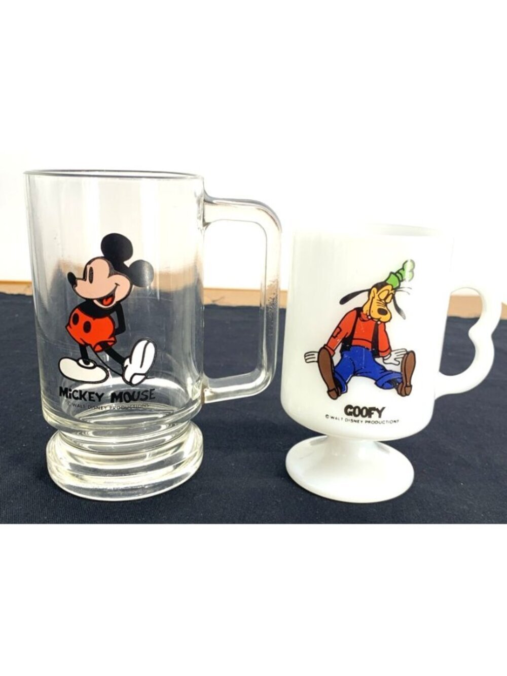 Walt Disney Productions Mickey Mouse Clear Mug Pluto Milk Glass Cup Stein (2)